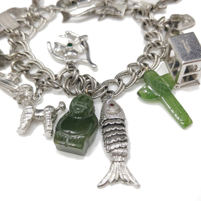 Monet Charm Bracelet, Sterling Gemstone Charms, 1960s Vintage Jewelry