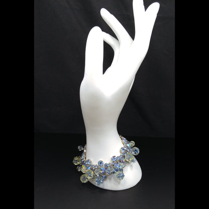 Light Blue AB Rhinestone Bracelet, Glass Dangle Clear Beads, Rhodium Plated, 1950s Vintage Jewelry