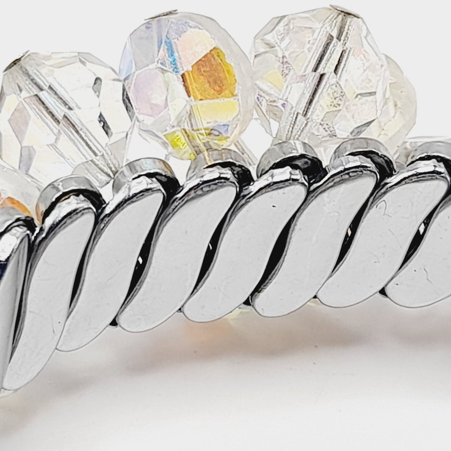 Vintage Aurora Borealis Crystal Cha-Cha Stretch Bracelet 10mm Beads