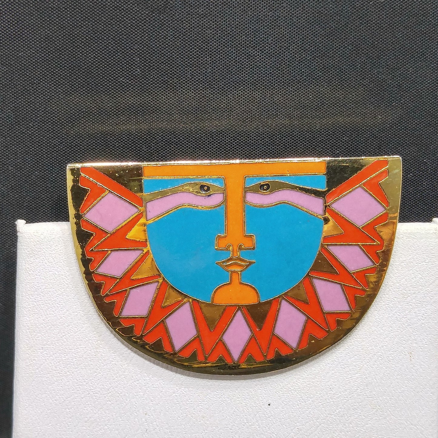 Laurel Burch "Sunface" Brooch, Snake Eyes, Gold Plated, 1980s Vintage Jewelry