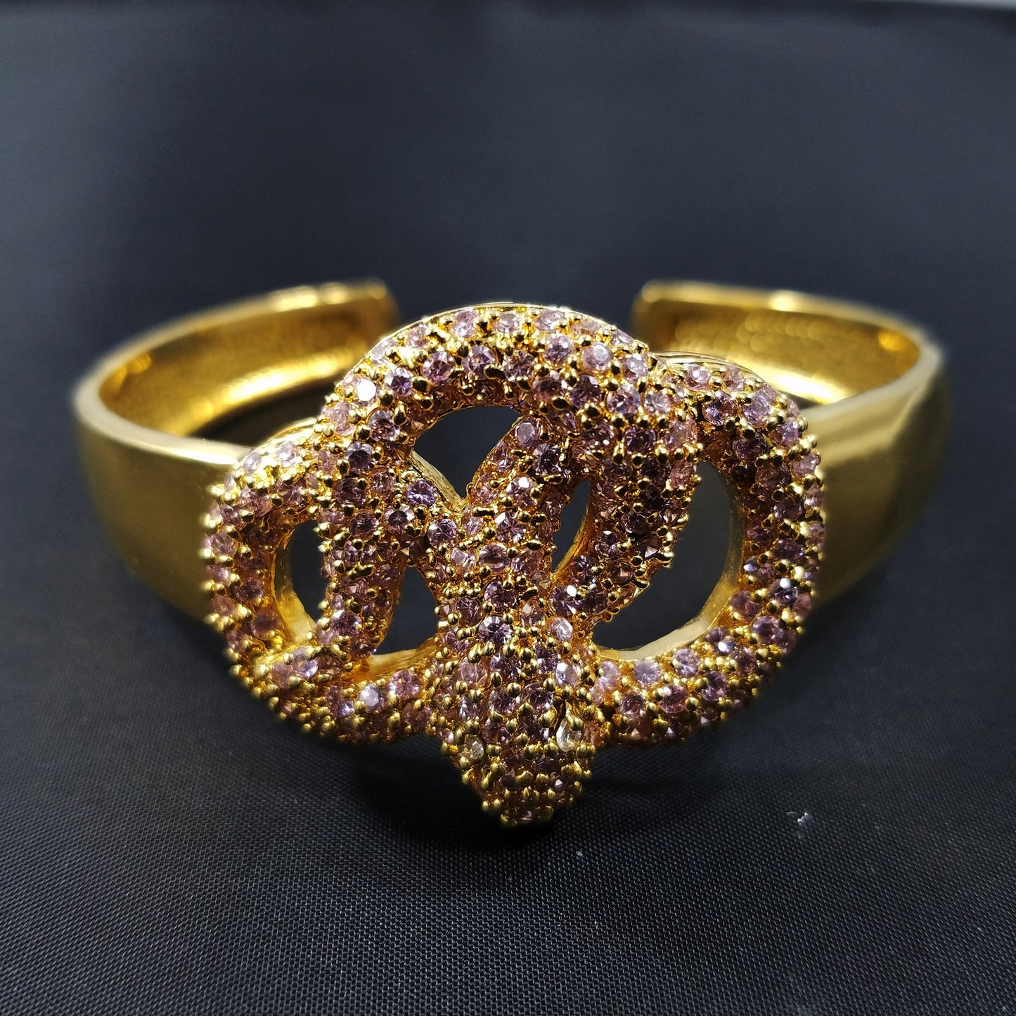 Noir New York Pink Rhinestone Snake Cuff Bracelet Gold Tone Vintage Designer