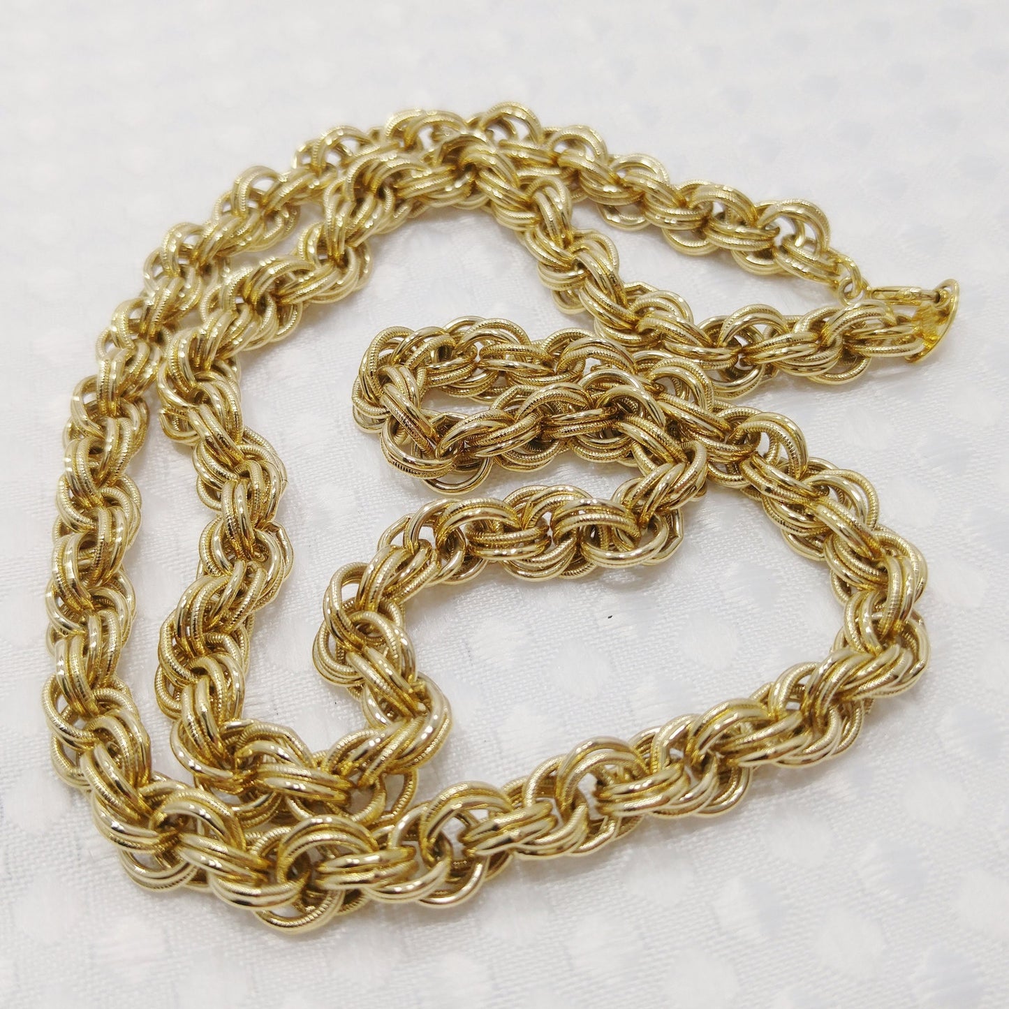 Trifari TM Rolo Rope Chain Necklace, Gold Plated, 1990s Vintage Jewelry