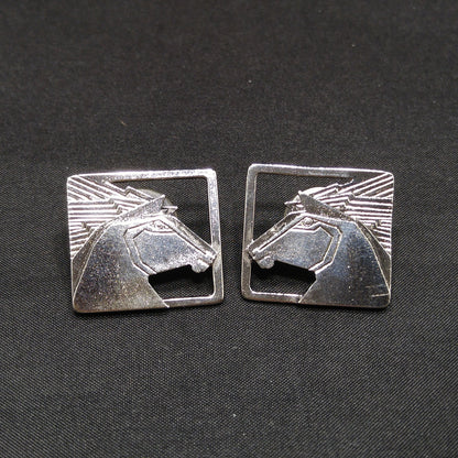 Vintage Laurel Burch Stallion Horse Post Earrings, Rhodium Plated