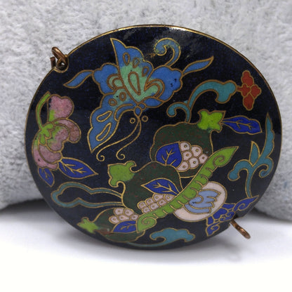 Vintage Cloisonné Double Sided Large Pendant, Blue Enamel Butterfly, 1960s Vintage Jewelry