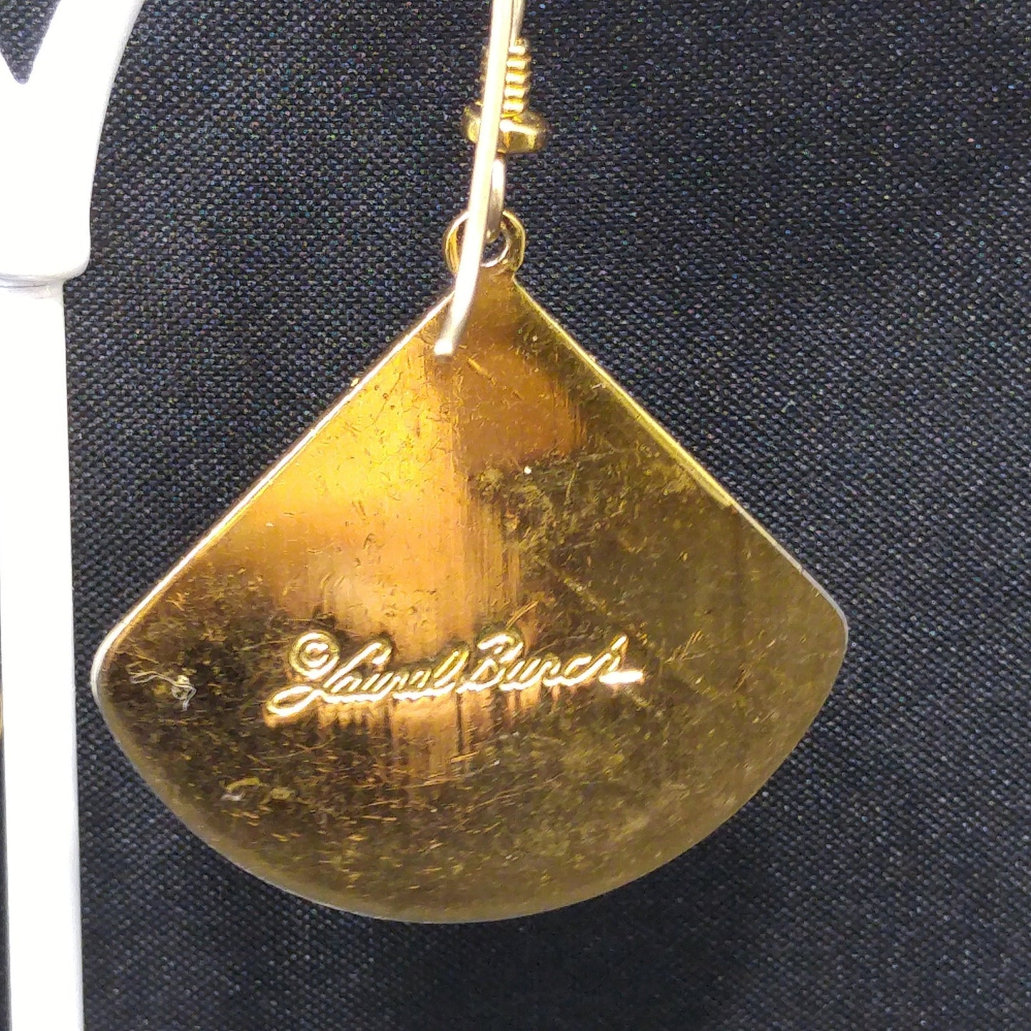 Laurel Burch Floral Earrings, Gold Plating, Black Enamel, Willow Fan, 1980s Vintage Jewelry