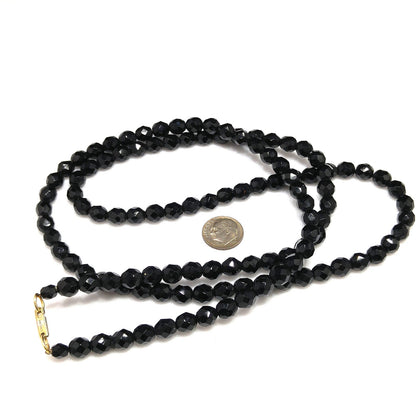 Hobe' Long Black Glass Faceted Bead Necklace, 36 Inches, 1950s Vintage Jewelry
