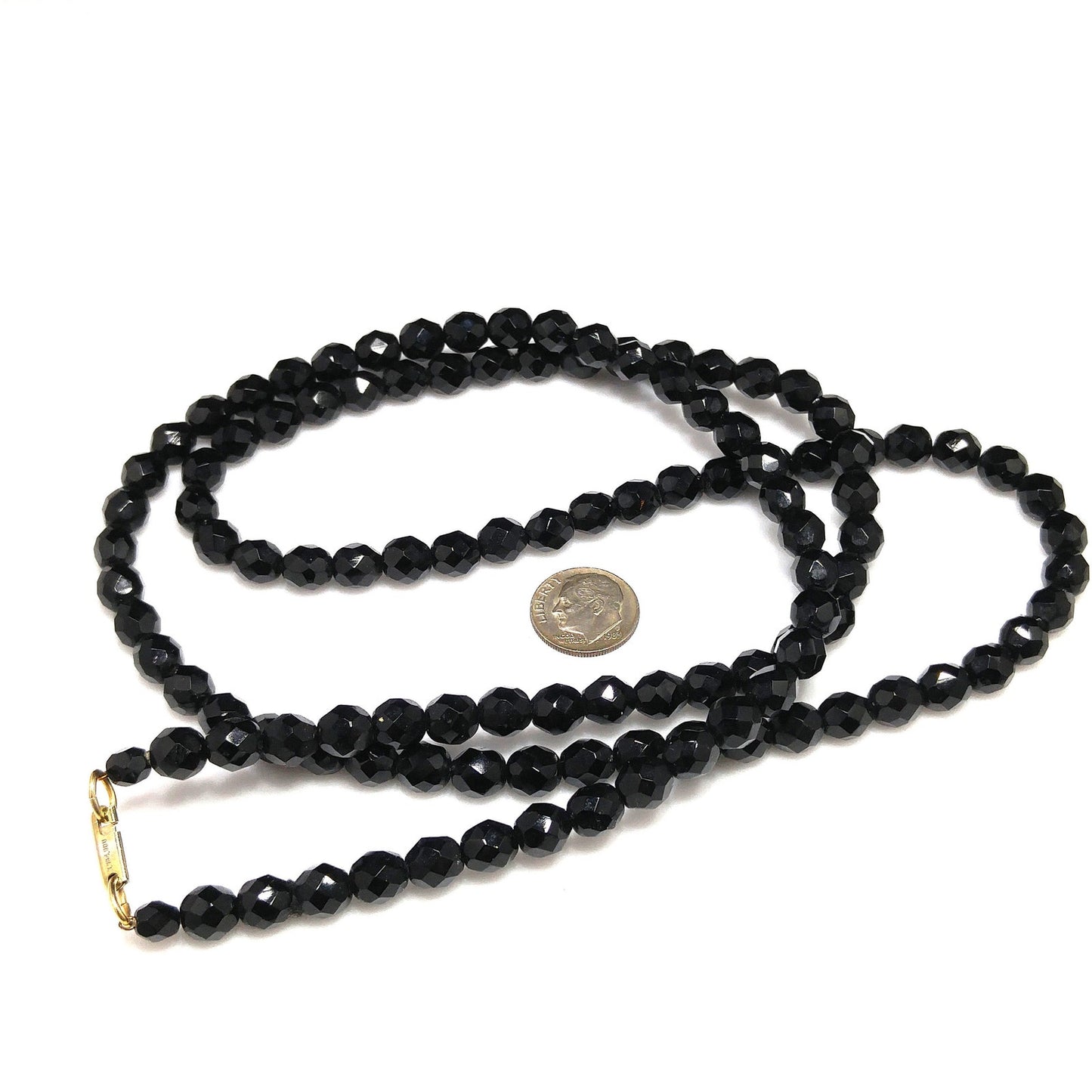 Vintage Hobeʼ Black Crystal Necklace 36 Inch Pat 3984900 Faceted 1950s