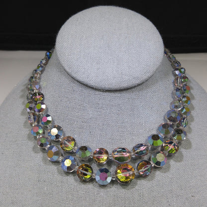 Rare Aurora Borealis Aspirin Bead Necklace, 2 Strands, Swarovski Crystal Beads, 1950s Vintage Jewelry