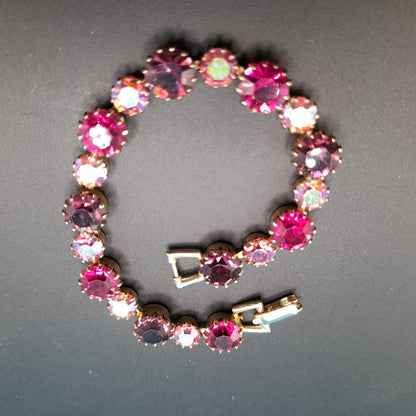 Vintage Weiss Hot Pink Purple Bracelet, Aurora Borealis Rhinestones, 1960s Vintage Jewelry