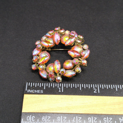 Mid-Century Iridescent Wreath Brooch, Art Glass, 1950s Vintage Jewelry