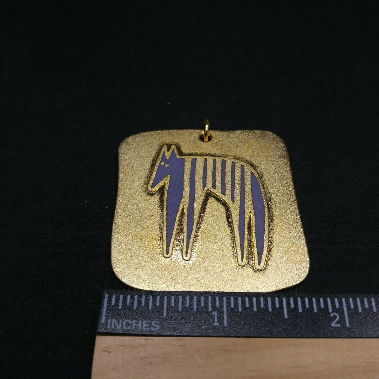 Vintage Laurel Burch "STRIPED BEAST" Large Pendant, Satin Finish, Gold Plated