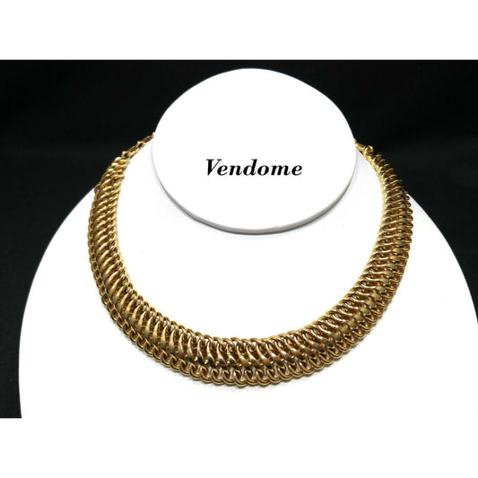 Vendome Interlocking Chain Choker Necklace, Gold Plated, 15 Inches, 1950s Vintage Jewelry
