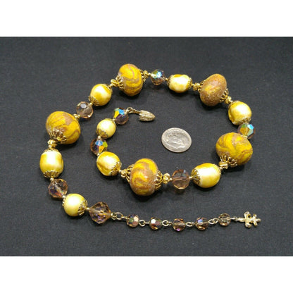 Vintage Vendome Art Bead Necklace Faux Baroque Pearls & AB Crystals 1960s