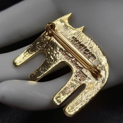 Laurel Burch Magicat Brooch, Black Red Enamel Cloisonne, Gold Plated, 1980s Vintage Jewelry