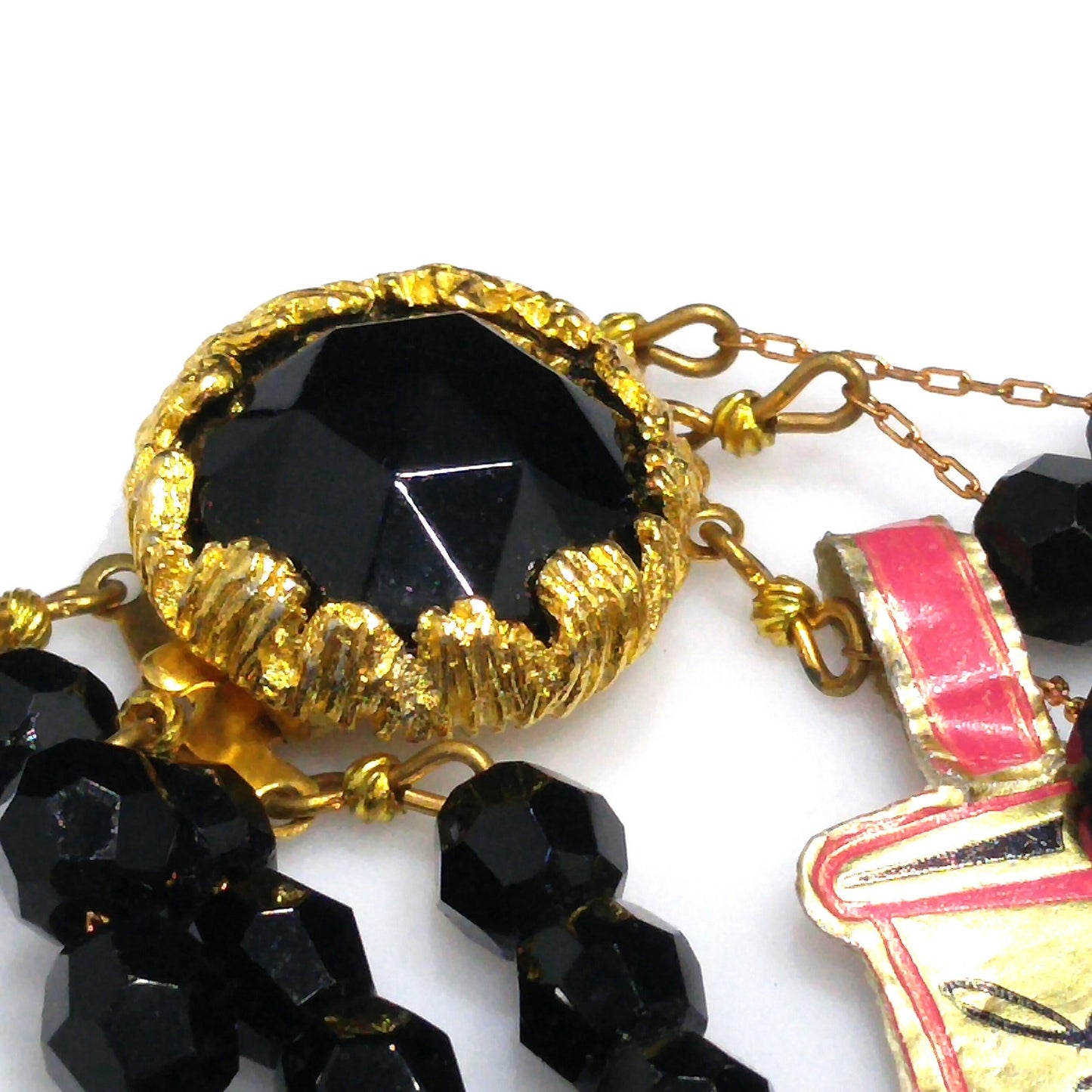 Vintage Jonne’ Original Black Crystal 3-Strand Necklace House of Schrager NOS