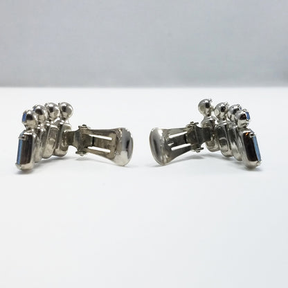 Vintage WEISS Powder Blue Clip Earrings, Silver Tone 1950s Austrian Crystal