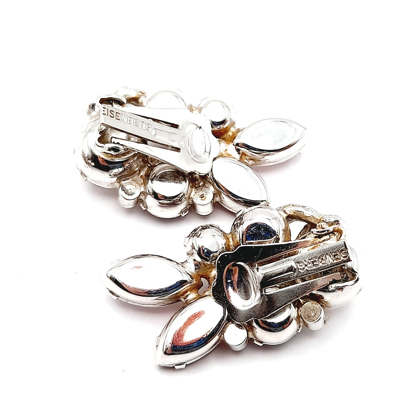 Vintage Eisenberg Purple Rhinestone Rhodium Plated Jewelry Set: Brooch Earrings