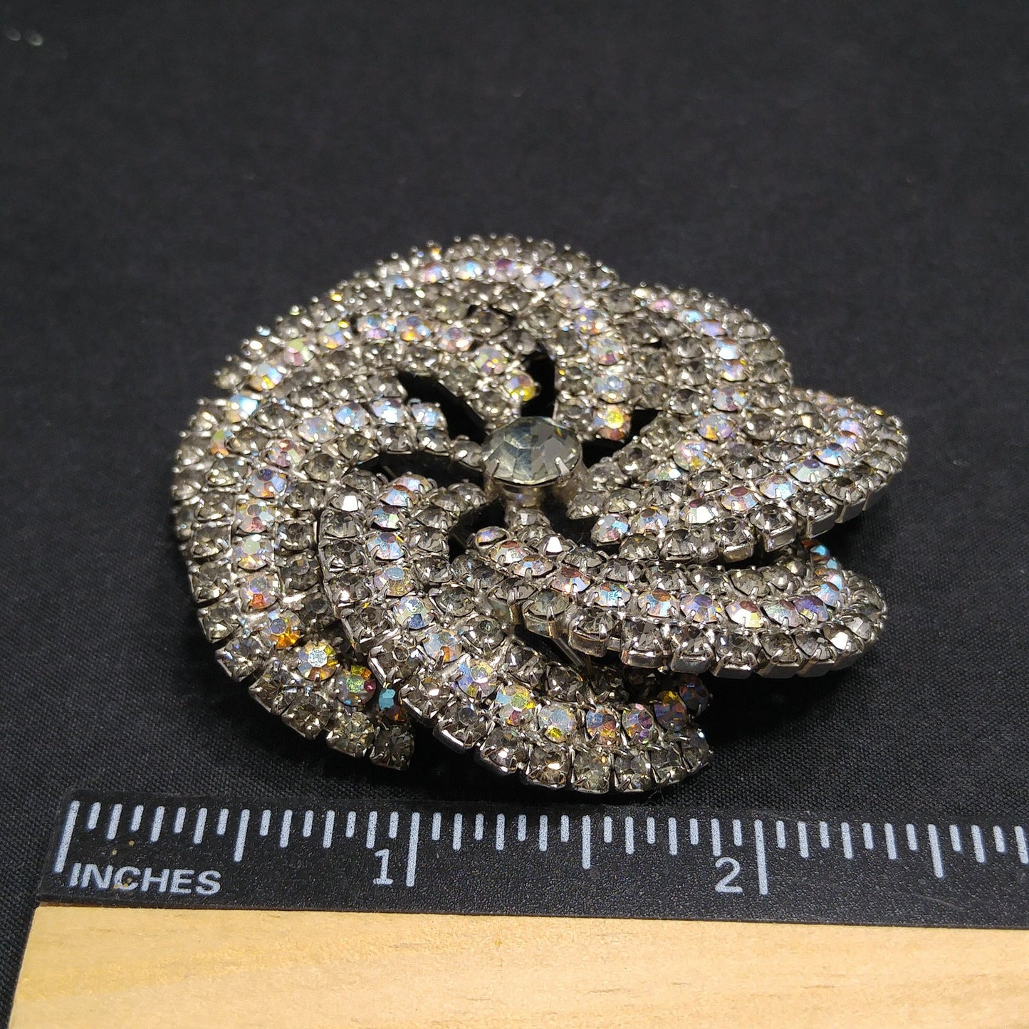 Vintage Pinwheel Rhinestones Brooch, AB Rhinestones, Rhodium Plated, 1960s