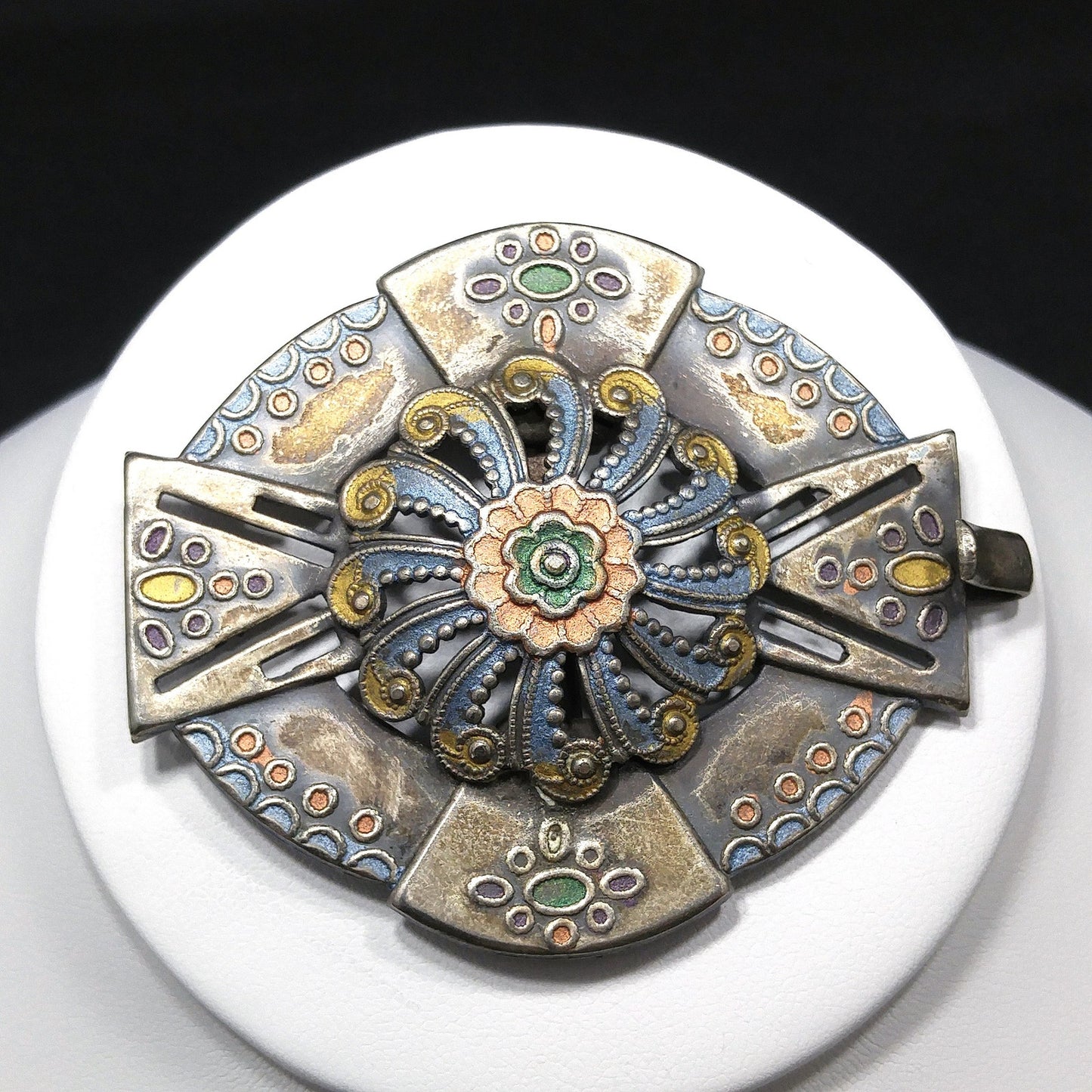 Vintage Enamel Ladies Belt Buckle, Enamel on Brass, 1930s Vintage Accessory