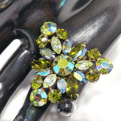 Vintage Regency Blue Green Triangular Brooch, Aurora Borealis, 1960s