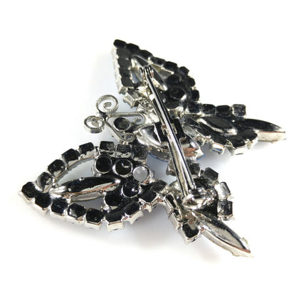 Blue Butterfly Brooch, Aurora Borealis, Rhodium Plated, 1960s Vintage Jewelry