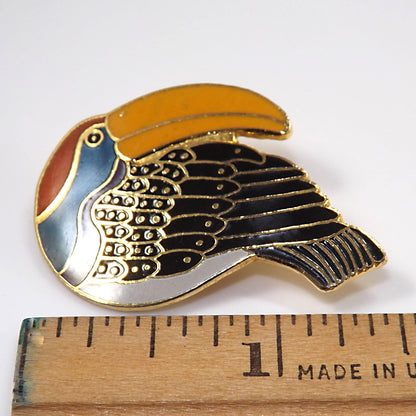Laurel Burch Toucan Brooch, Gold Plated Cloisonne & Enamel, 1980 Vintage Jewelry