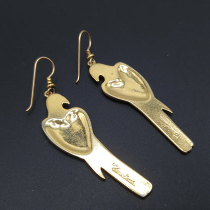 Laurel Burch Gold Plated Parrot Earrings, Gold Filled Ear Wires, 1980s Vintage Jewelry