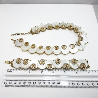 Boucher MOP Disk Necklace & Bracelet, Mother of Pearl, 1950s Vintage Jewelry
