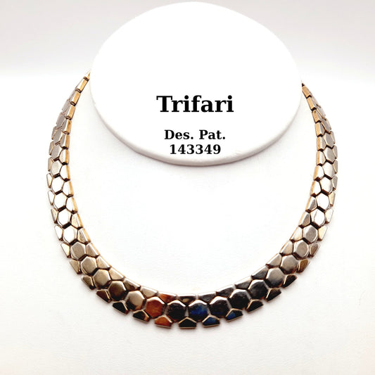 Vintage 1940s Crown Trifari Alfred Philippe Honeycomb 14 Inch Choker Necklace