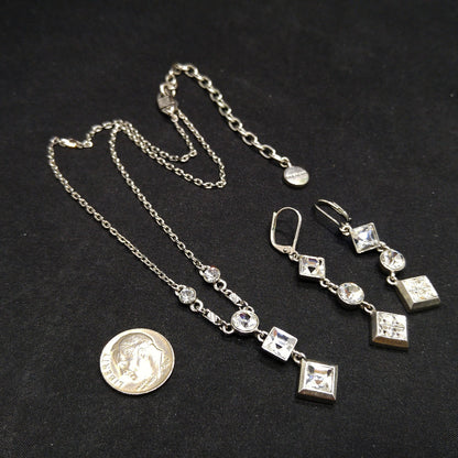 Givenchy 1990s Jewelry Set, Necklace & Earrings, Clear Rhinestones, Rhodium Plated