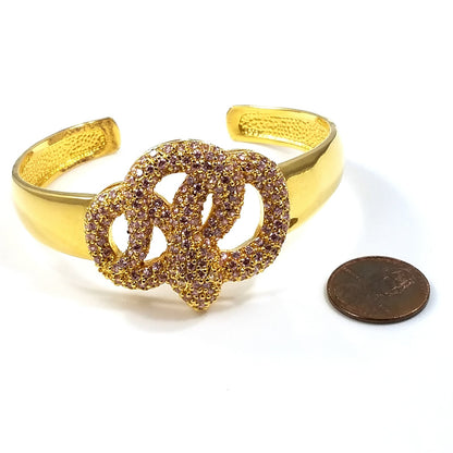 Noir New York Pink Rhinestone Snake Cuff Bracelet Gold Tone Vintage Designer