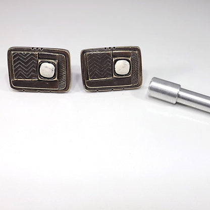Laurel Burch Silver Clip Earrings White Magnesite Stone Vintage 1980s Rare