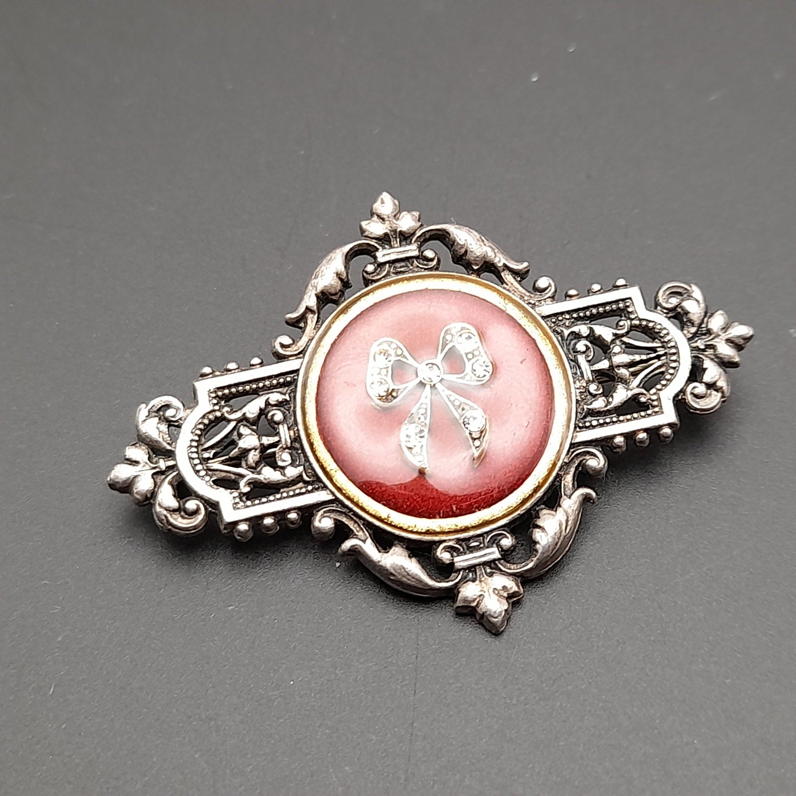 Vintage Catherine Popesco Art Deco Red Enamel Silver Plated