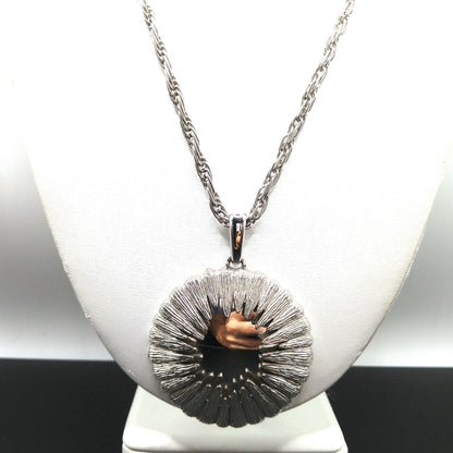 Monet Rhodium Plated Pendant Necklace, Fold Over Clasp, 1960s Vintage Jewelry