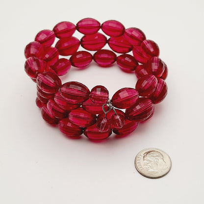 Vintage 1950s Purple Faceted Lucite Oval Beads Memory Wire Bracelet