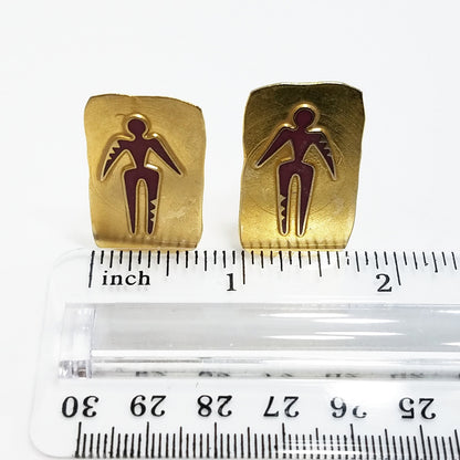Vintage Laurel Burch "Old Soul" Clip Earrings, Gold Plated, 1980 Vintage Jewelry