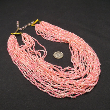 Italian Seed Bead Glass Necklace, 24 Strands, Made Italy, 1950s Vintage Jewelry