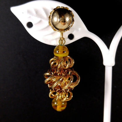 Vendome Topaz Rhinestone Drop Clip Earrings, Gold Plated, 1960s Vintage Jewelry