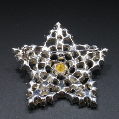 Vintage Clear Rhinestone Five Star Brooch, Heavily Rhodium Plated, 1950s Vintage Jewelry