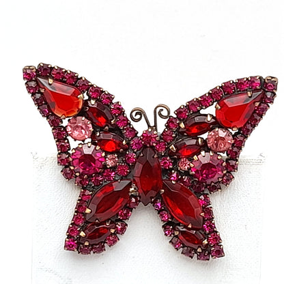 Vintage WEISS Red Pink Rhinestone Butterfly Brooch