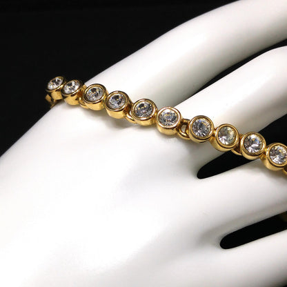 Vintage Swarovski Bracelet – Clear Rhinestone Bezel Set – Gold Plated Link
