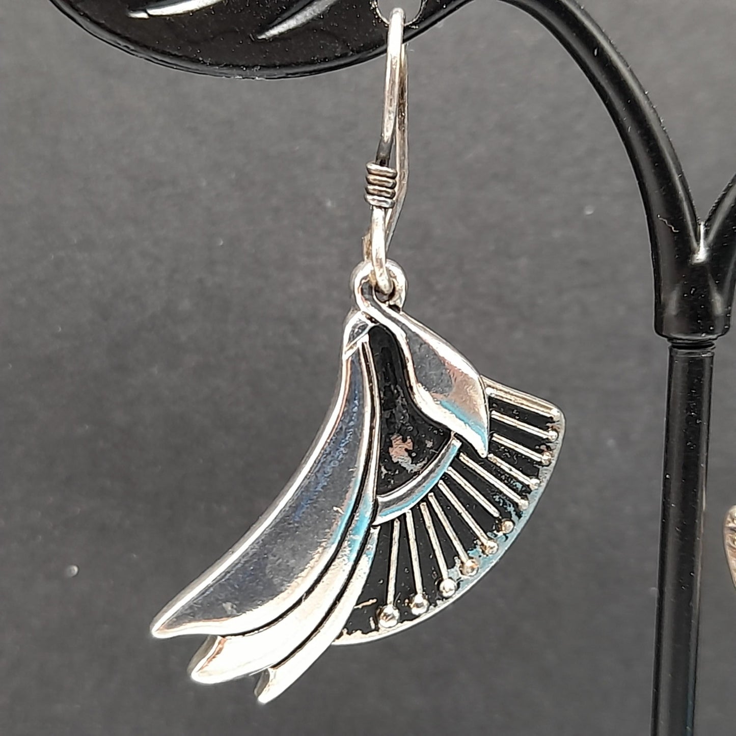 Vintage Laurel Burch Floral Drop Earrings, Rhodium Plated Flowers