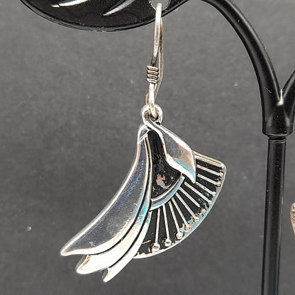 Vintage Laurel Burch Floral Drop Earrings, Rhodium Plated Flowers