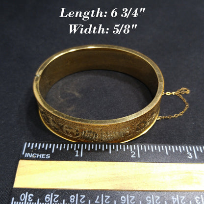 Vintage 1930s 10K GF Floral Hinged Bracelet Engraved Flowers Safety Chain