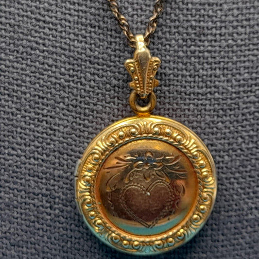 Vintage Gold Filled Locket Pendant, Etched Heart, Holds Two Photos, 1950s Jewelry