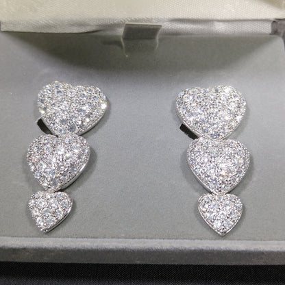 Nolan Miller Rhinestone Heart Drop Earrings, Glamour Collection, Vintage 1990s Clip-On Jewelry
