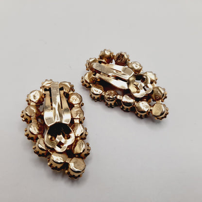 Vintage Aurora Borealis Rhinestone Clip Earrings 1950s Ear Climber Gold Tone