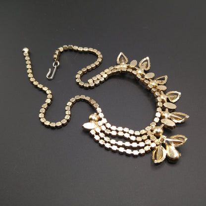 Unique Vintage Wedding Necklace, Unsymmetrical Choker, Gold Plated, 1960s Vintage Jewelry