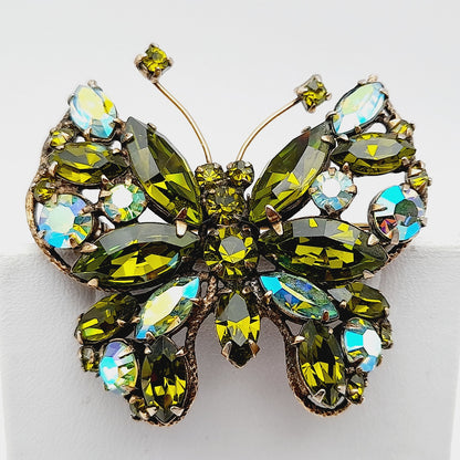 Regency Jewels Butterfly Green Austrian Crystal Rhinestone Brooch, 1940s