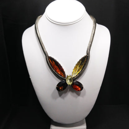 Large Rhinestone Butterfly Necklace, Mara Kibian Bijoux Jewelry, Snake Chain